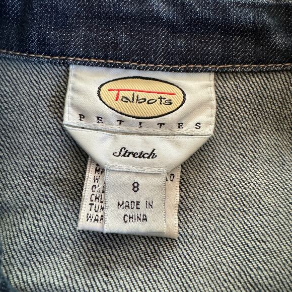 Talbots Jacket Women's Blue Denim Fray Pocket Design Button Down Jean Sz 8 - Picture 7 of 7